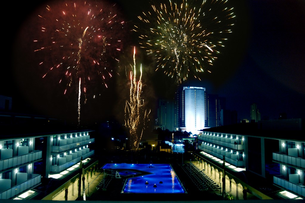 Fireworks above the Hotel Mediterraneo.